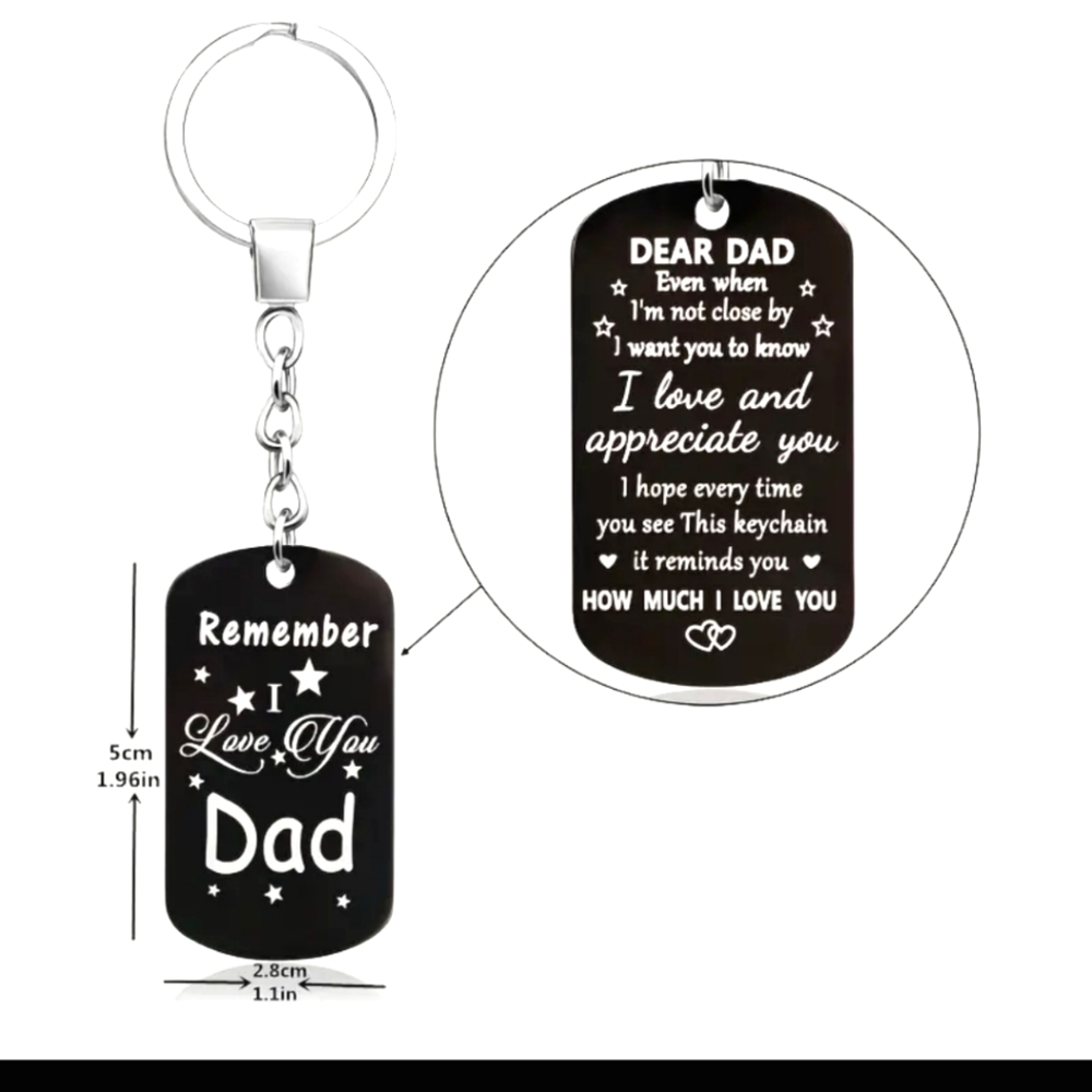 DAD Keychain Black & Silver Engraved Metal NEW & Remember Fathers Day